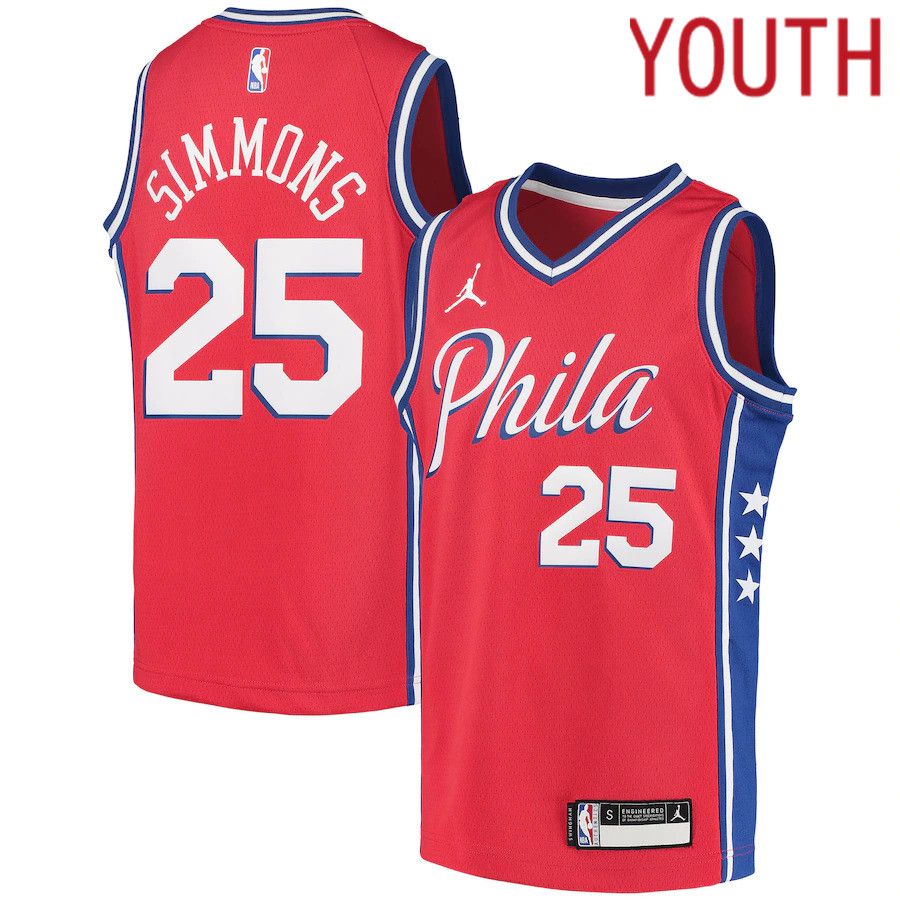 Youth Philadelphia 76ers #25 Ben Simmons Jordan Brand Red Swingman Player NBA Jersey